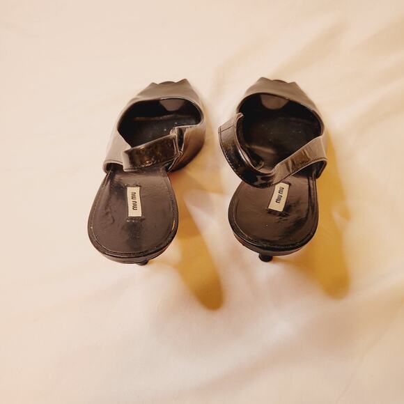 Miu Miu black patent leather open toe slingback heels size 6.5 - Picture 4 of 9